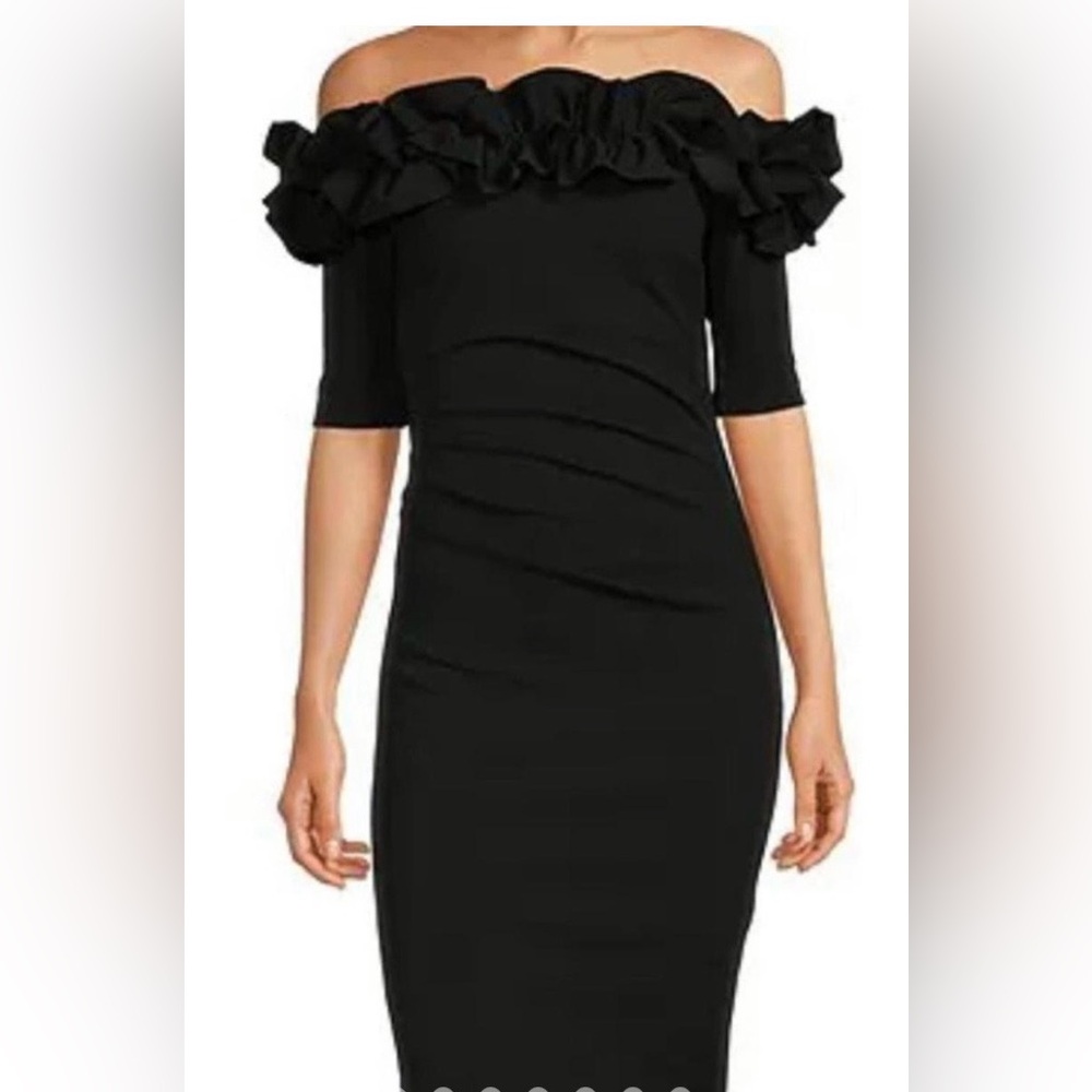 Xscape Off-Shoulder Black Ruffles Cocktail dress NWT Sz 4 MSRP $229